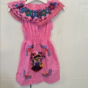 Pink Embroidered Kids Casual Dress